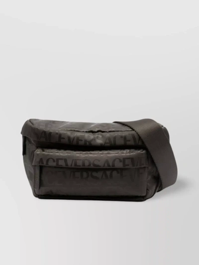 Versace Textured Adjustable Strap Bag With Front Zip Pocket In Brown