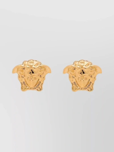 Versace Textured Gold-tone Stud Earrings In Beige