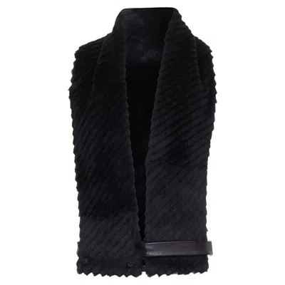 Versace Textured Rabbit Fur Soft Leather Belt Shawl Scarf Vest In Black