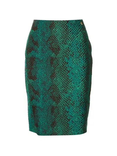 Pre-owned Versace Textured Snakeskin-effect Skirts In Green