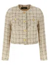 Versace Beige Cropped Jacket With Medusa Head Motif Button In Neutral