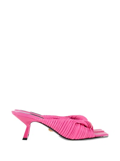 Pre-owned Versace Textured Twist-strap Sandals In Pink