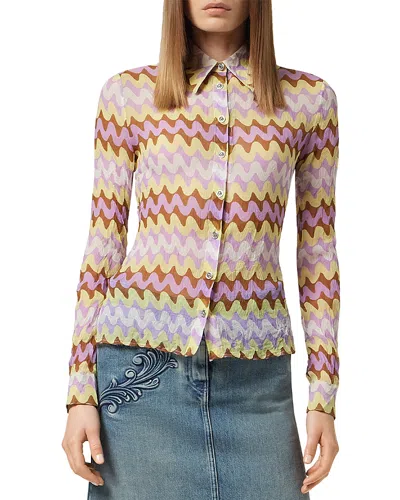 Versace Textured Wavy Print Shirt In Pale Yellow