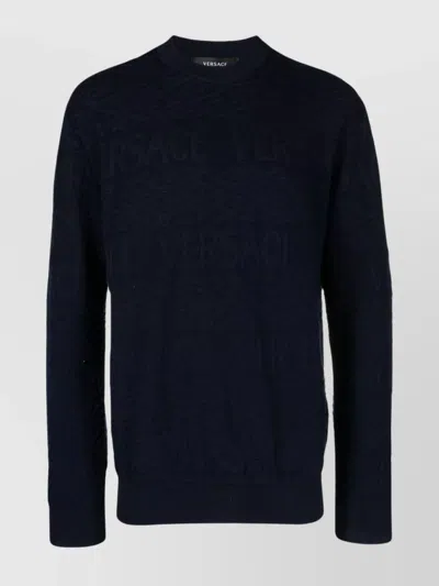 Versace Textured Wool Crewneck Sweater In Blue