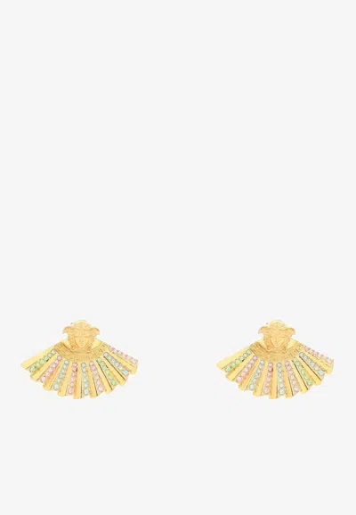 Versace The Fan Medusa Earrings With Swarovski Crystals In Gold