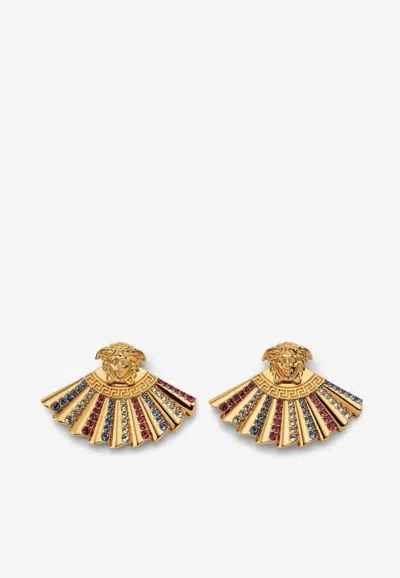 Versace The Fan Medusa Earrings With Swarovski Crystals In Gold