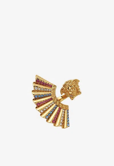Versace The Fan Medusa Ring With Swarovski Crystals In Gold