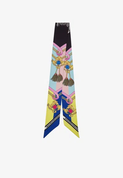 Versace The Fans Print Silk Scarf Tie In Multicolor