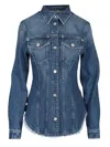 Versace The Long-sleeved Fitted Shirt Casual Blue In Blue