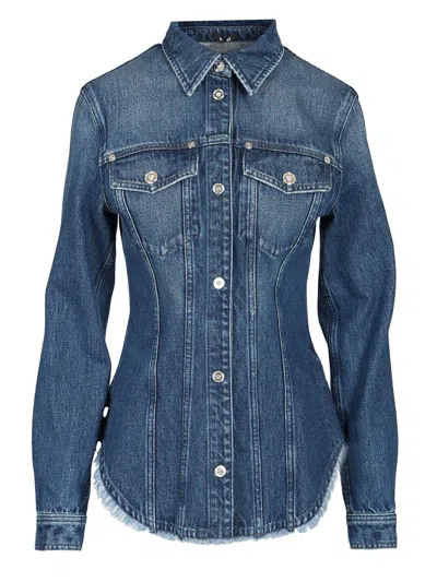 Versace The Long-sleeved Fitted Shirt Casual Blue