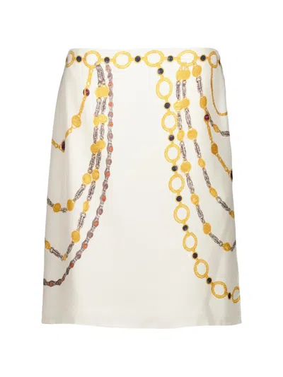 Versace The Lover Printed Silk-twill Skirt In Neutral