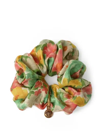 Versace The Meadow Print Charm-detail Scrunchie In Purple