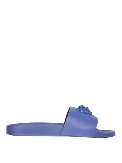 Versace The Medusa Slide Sandals In Blue
