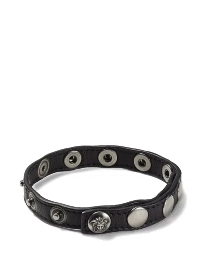 Versace The Spike Leather Bracelet In Black