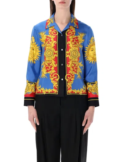 Versace The Sun Slim Fit Silk Shirt In Multi