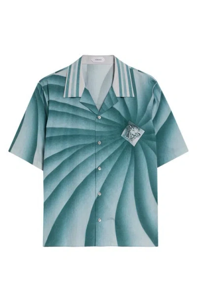 Versace The Vortex Print Cotton Poplin Camp Shirt In Blue