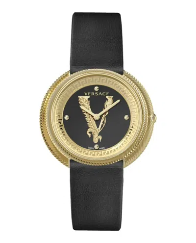 Versace Thea Leather Watch In Gold