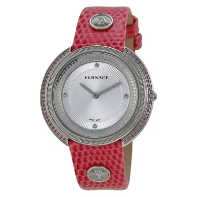 Versace Thea Silver Dial Pink Lizard Ladies Watch Va707-0013 In Red