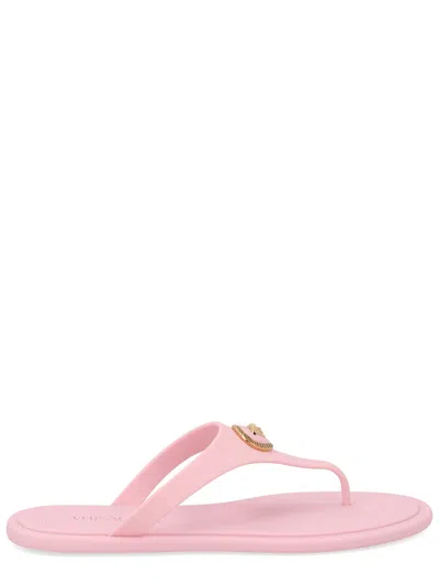 Versace Gianni Ribbon Pink Sandals With Metallic Medusa Head On The Front In Rubber Woman