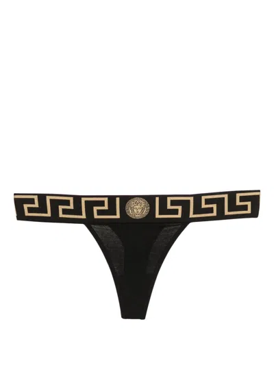 Versace Thong With Greek Rim In Black