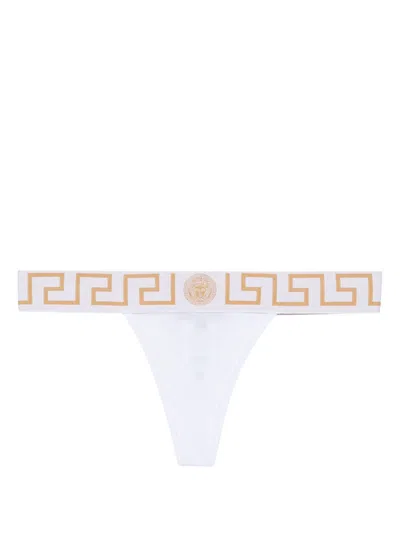 Versace Thong With Greek Rim In White