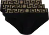Versace Three-pack Black Greca Border Briefs In A80g-black Gold Gree