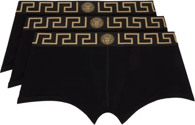 Versace Three-pack Black Greca Border Trunks Boxer Briefs