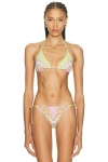 Versace Barocco Triangle Bikini Top Adjustable Straps In Yellow