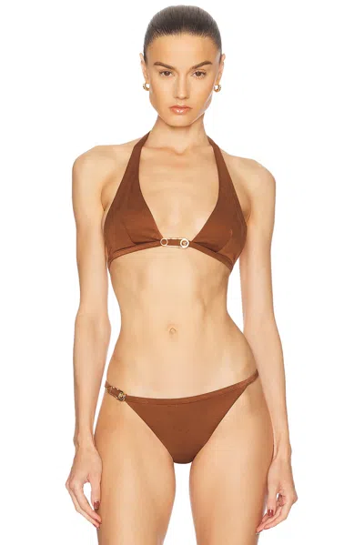Versace Tie Bikini Top In Tobacco