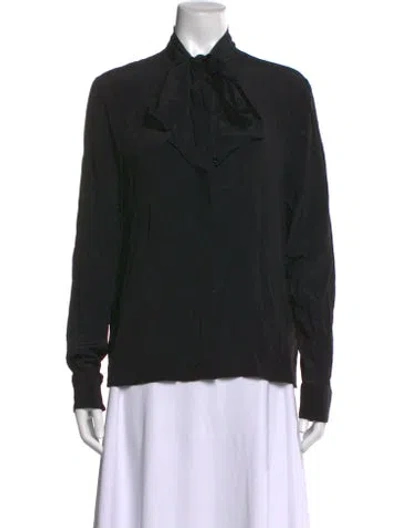 Pre-owned Versace Tie Neck Long Sleeve Blouse In Black