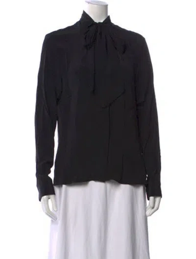 Pre-owned Versace Tie Neck Long Sleeve Blouse In Black