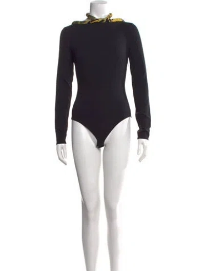 Pre-owned Versace Tie Neck Long Sleeve Bodysuit W/ Tags In Black