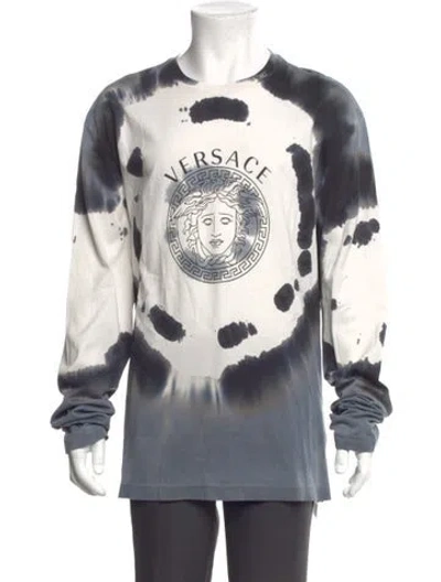 Pre-owned Versace Tie-dye Print Crew Neck Henley W/ Tags In Gray