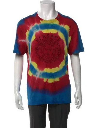 Pre-owned Versace Tie-dye Print Crew Neck T-shirt In Blue