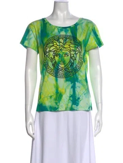 Pre-owned Versace Tie-dye Print Crew Neck T-shirt In Green