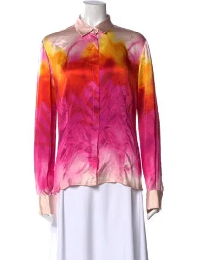Pre-owned Versace Tie-dye Print Long Sleeve Blouse In Pink