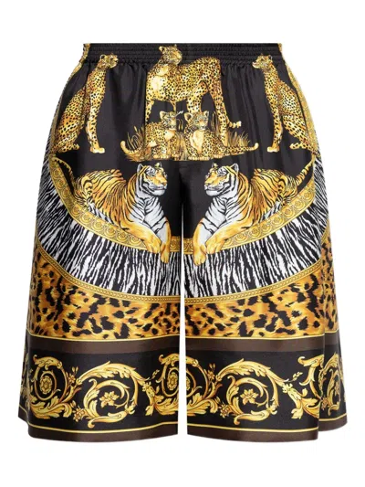 VERSACE TIGER LEOPARD-PRINT SILK SHORTS