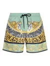 Versace Tiger-print Drawstring Swim Shorts In Green