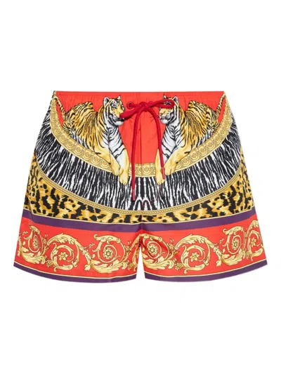 VERSACE TIGER-PRINT DRAWSTRING SWIM SHORTS