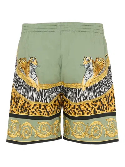 Versace Kids' Tiger-print Shorts In Green
