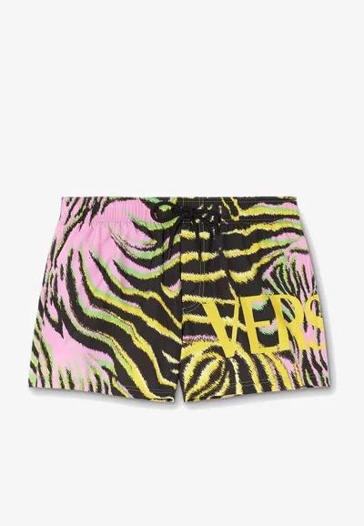 Versace Tiger Swim Shorts In Multicolor