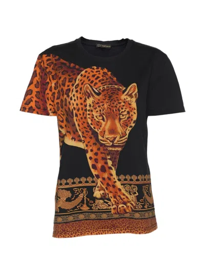Pre-owned Versace Tiger-print T-shirt In Black