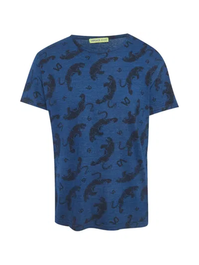 Pre-owned Versace Tiger-print T-shirt In Blue