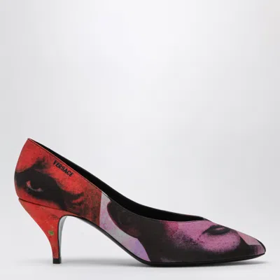 Versace Tina Pumps In Silk Faille With The Party Print In Multi