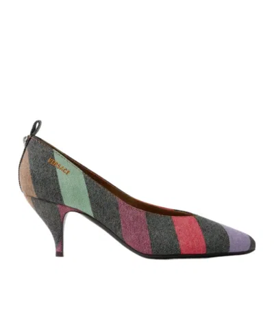 Versace Tina Striped Denim Pumps 65 Mm In Multi