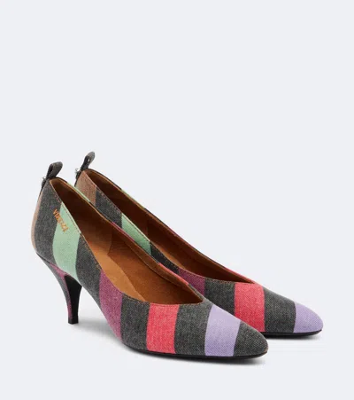Versace Tina Striped Denim Pumps In Multi