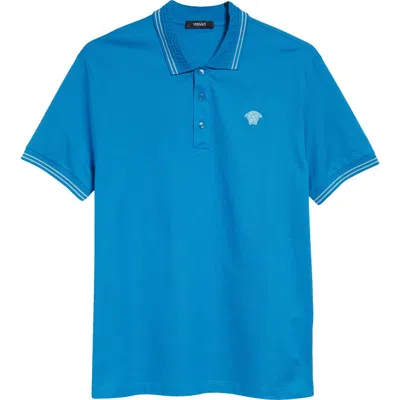 Versace Tipped Embroidered Medusa Cotton Piqué Polo