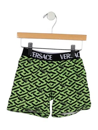 Pre-owned Versace Babies' Toddler Boys' Green And Black Graphic Print Elastic Waistband Shorts