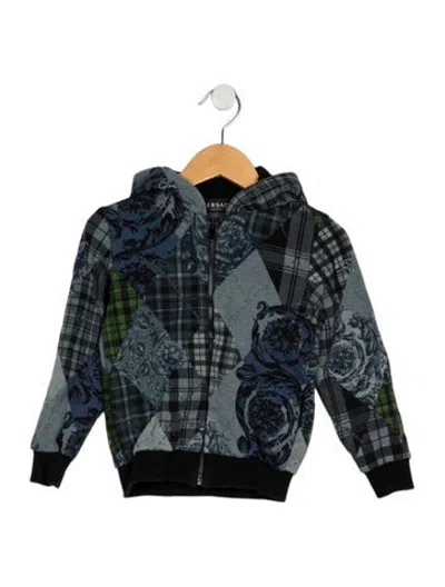 Pre-owned Versace Babies' Toddler Boys' Zip-up Printed Hoodie In Blue/grey