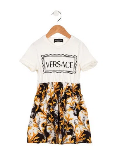 Pre-owned Versace Babies' Toddler Girls' Barocco Short Sleeve Dress In White